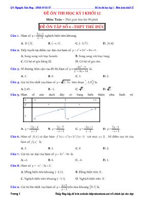 Đề ôn thi học kỳ 1  Môn Toán khối 12